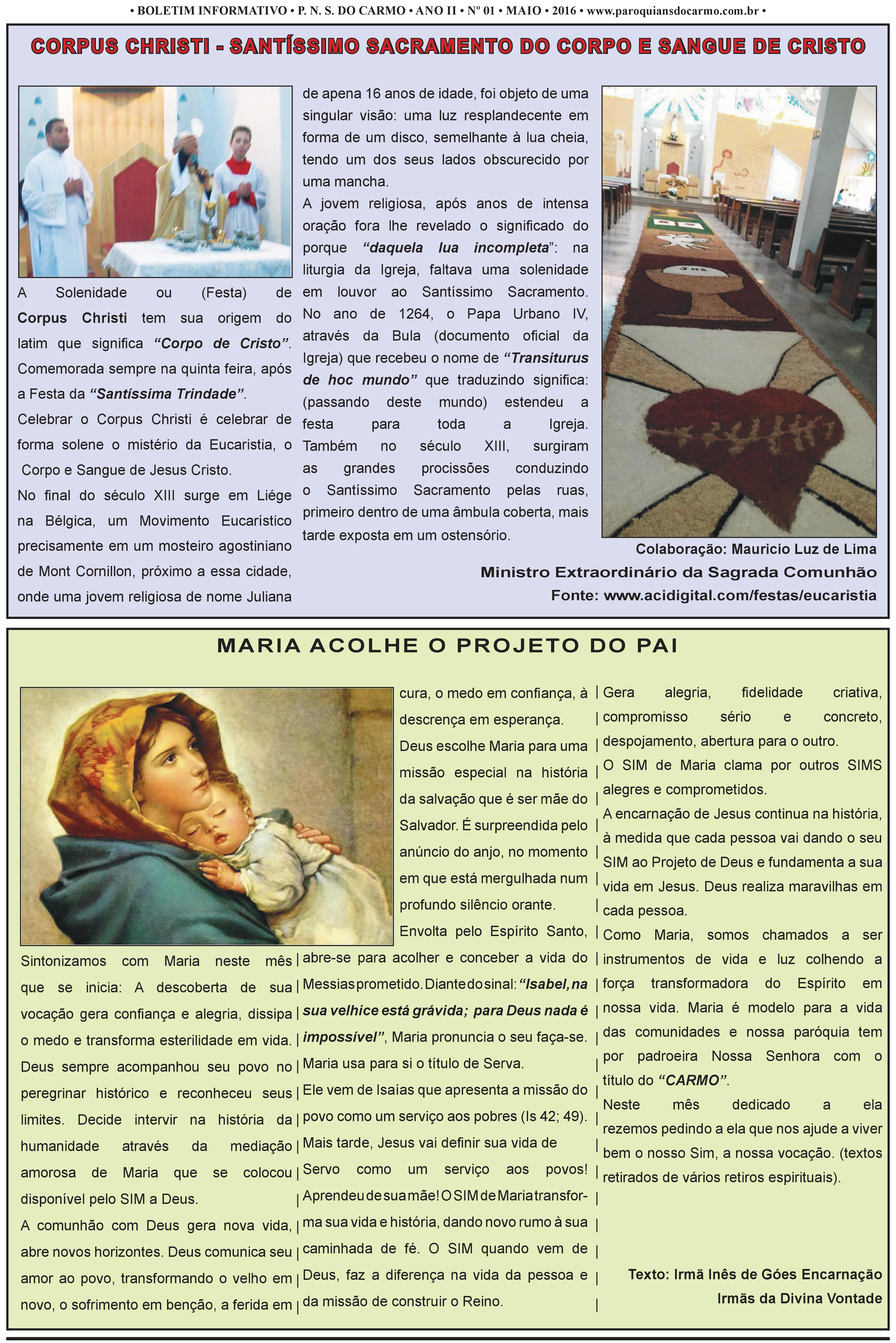 Info Carmo - Jornal da Paróquia Nossa Senhora do Carmo - Vila Paulistana