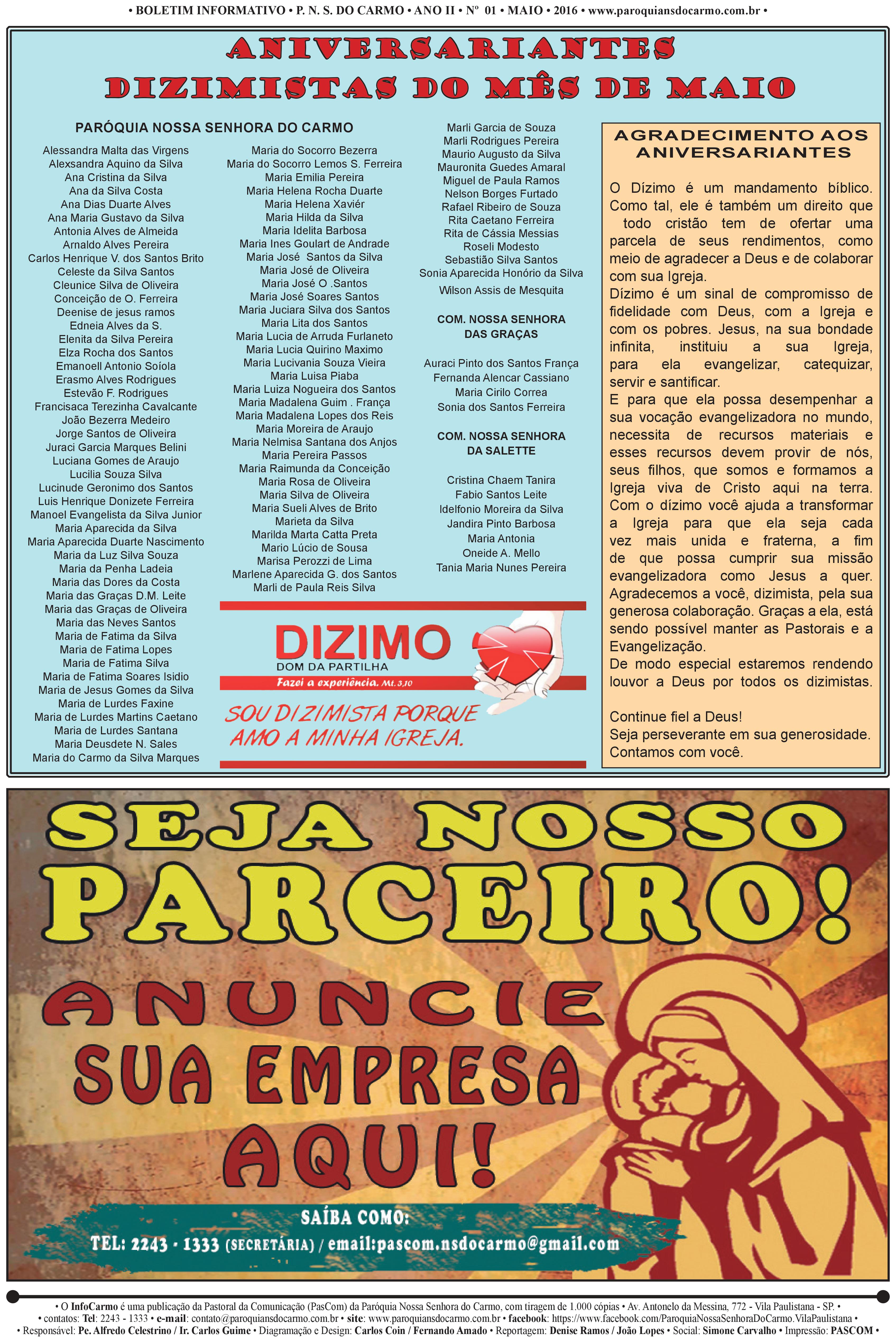 Info Carmo - Jornal da Paróquia Nossa Senhora do Carmo - Vila Paulistana