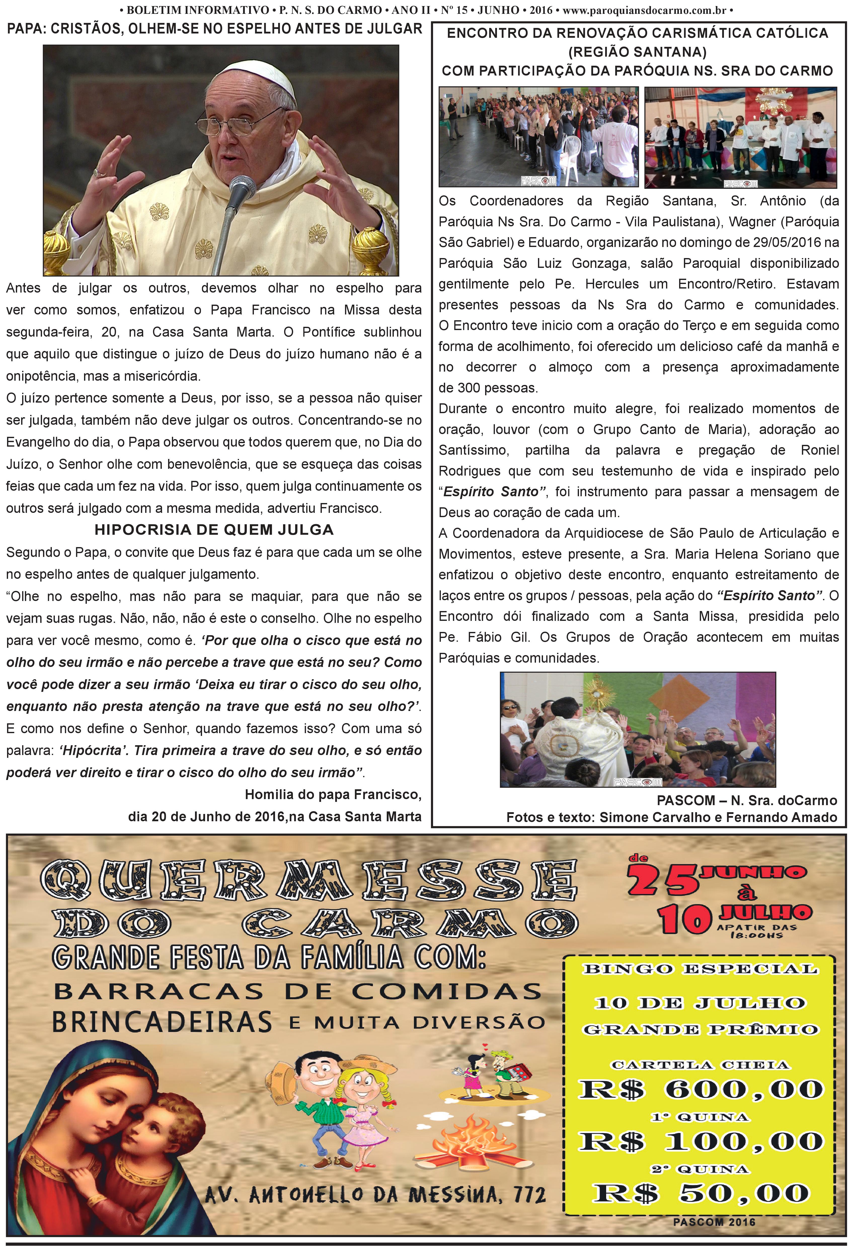 Info Carmo - Jornal da Paróquia Nossa Senhora do Carmo - Vila Paulistana