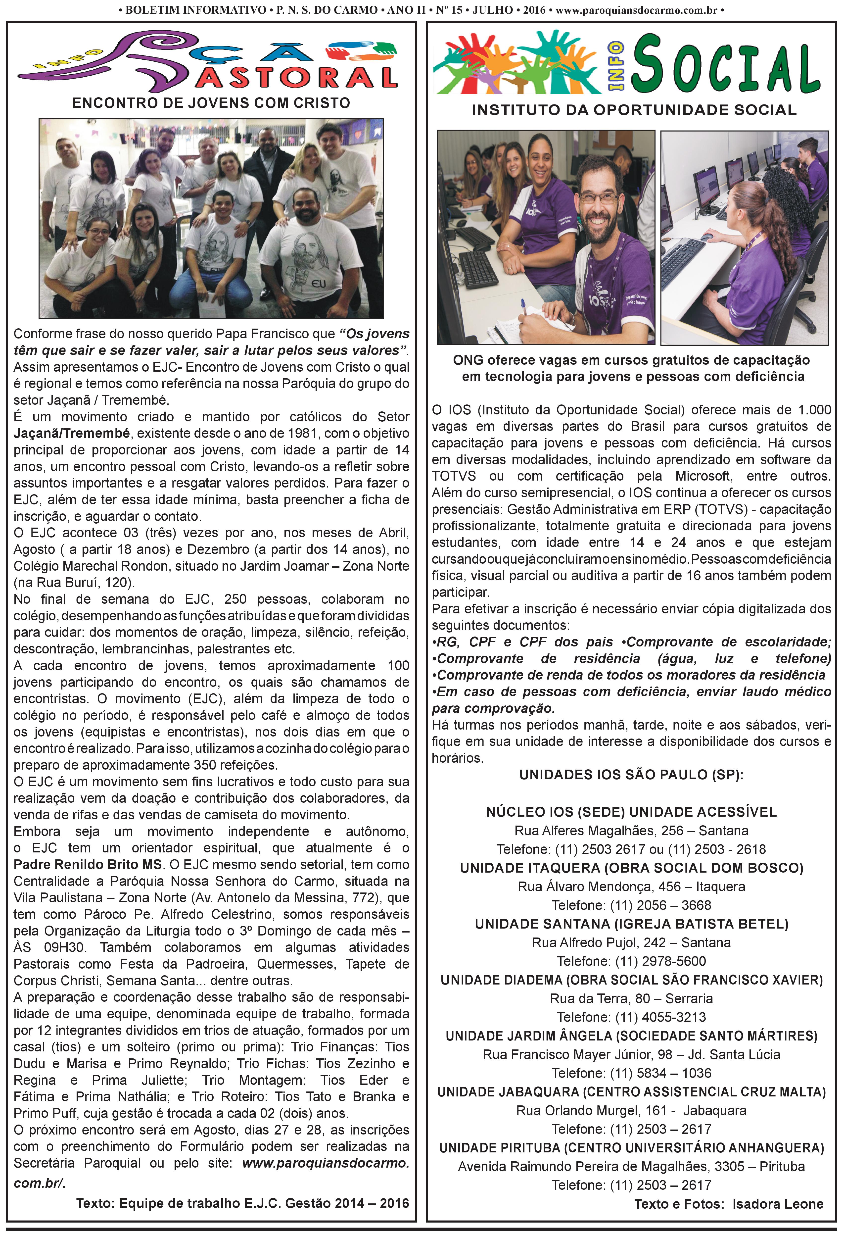 Info Carmo - Jornal da Paróquia Nossa Senhora do Carmo - Vila Paulistana