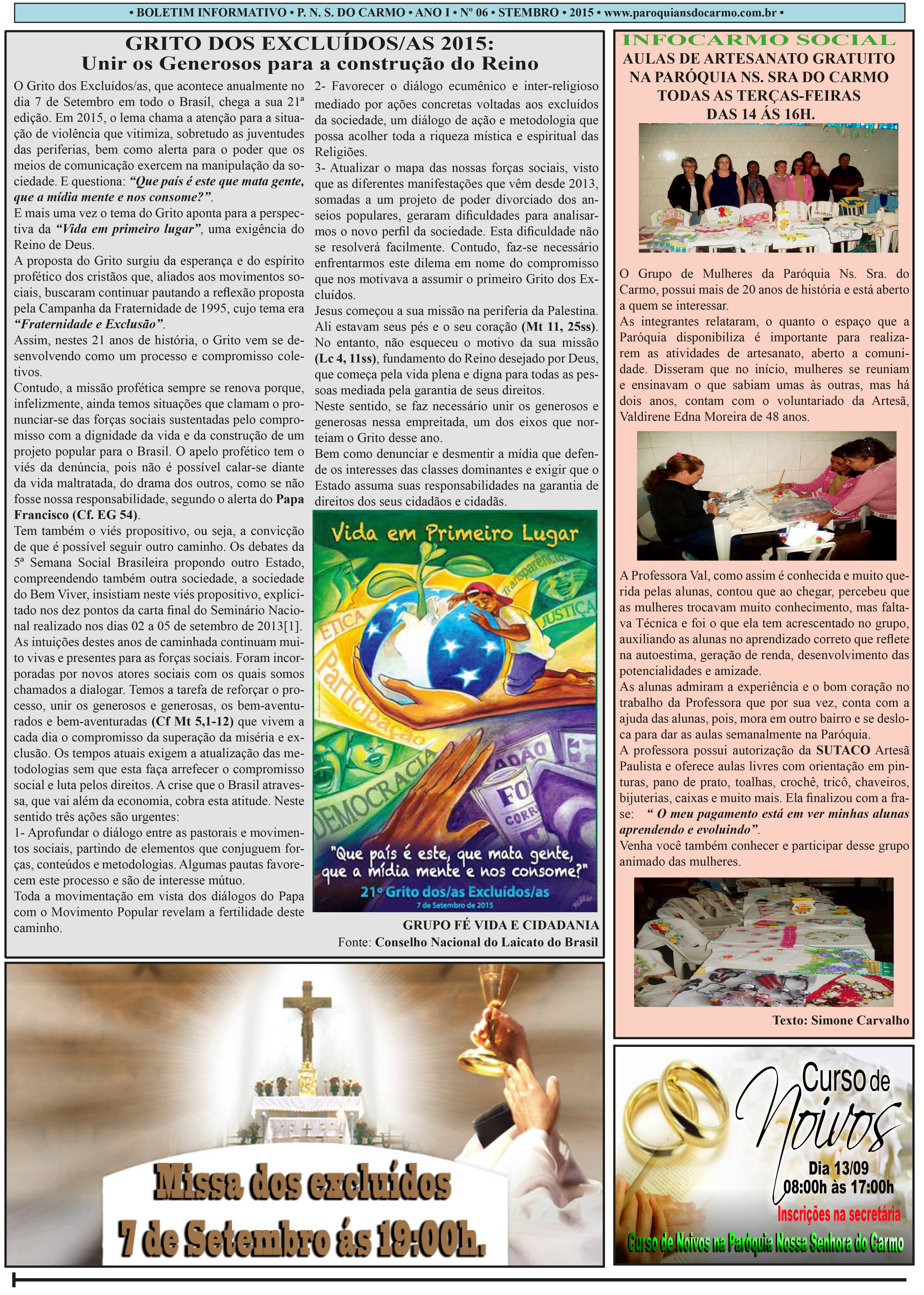 Info Carmo - Jornal da Paróquia Nossa Senhora do Carmo - Vila Paulistana