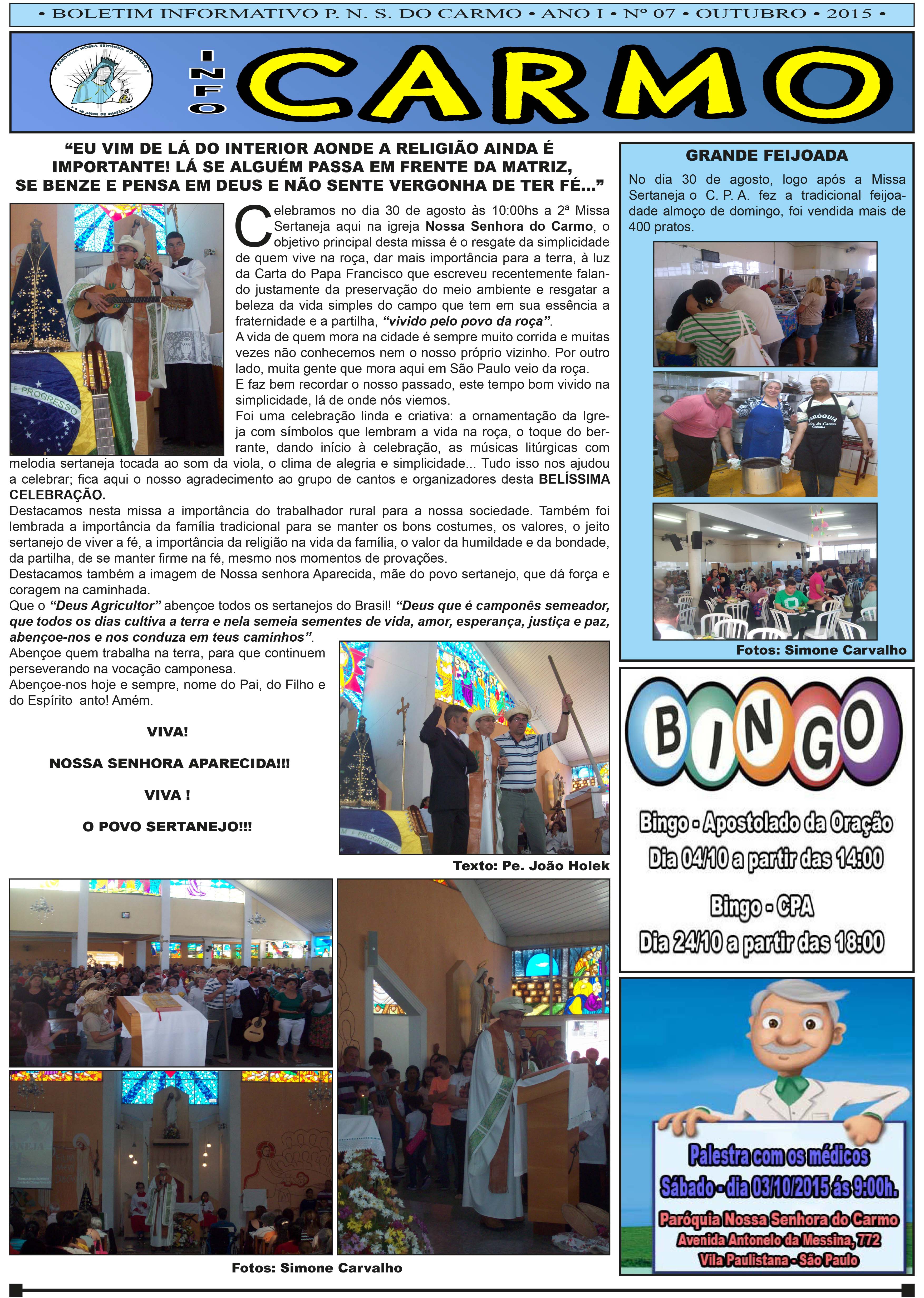 Info Carmo - Jornal da Paróquia Nossa Senhora do Carmo - Vila Paulistana