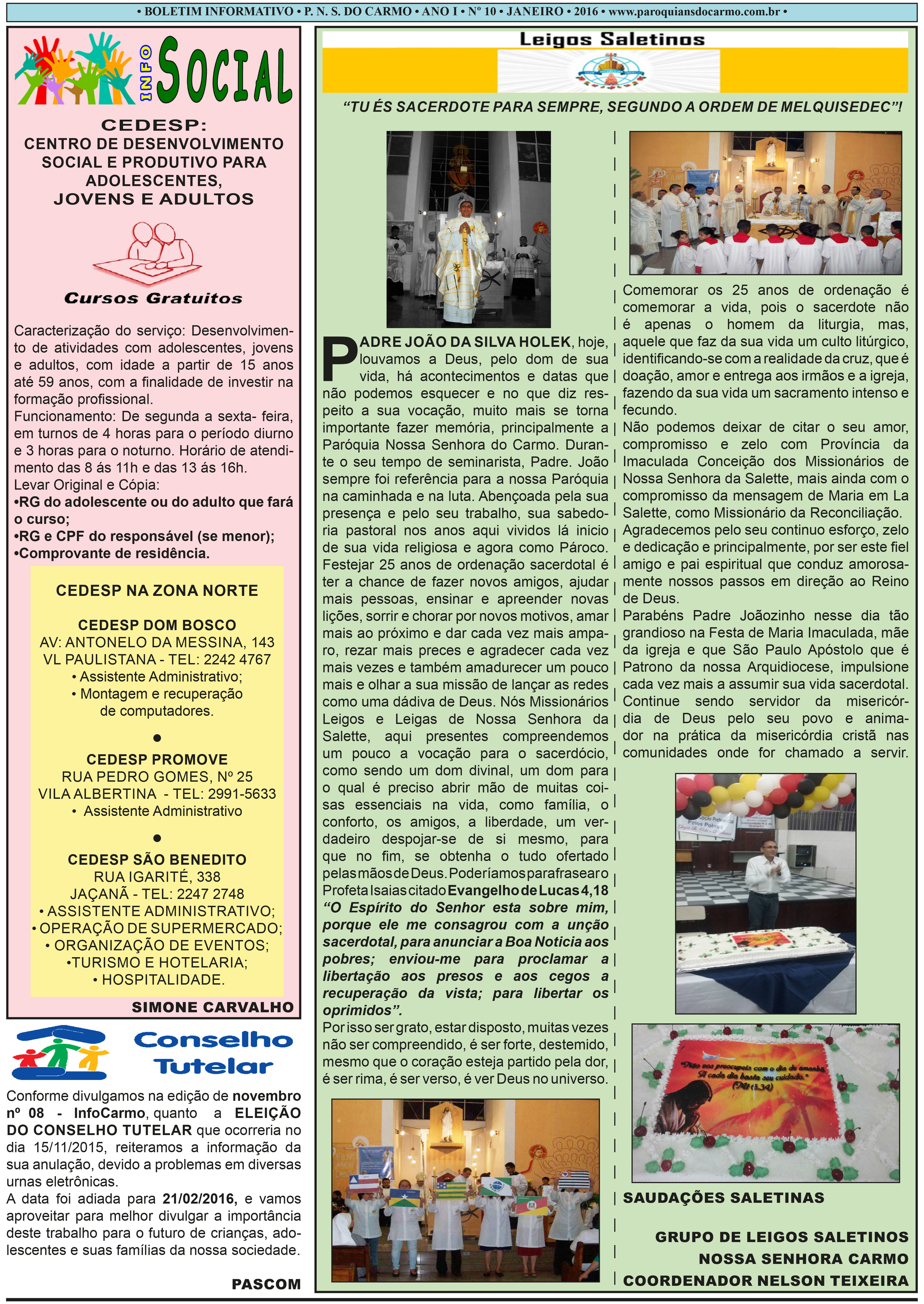 Info Carmo - Jornal da Paróquia Nossa Senhora do Carmo - Vila Paulistana